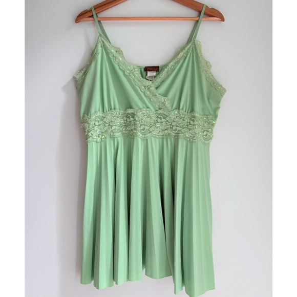 Vintage Y2K Lace Babydoll Cami Tank Top Plus Size 3XL Green Fairy Coquette 90s - Picture 1 of 16